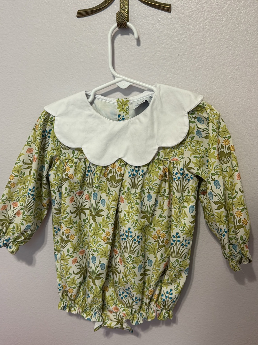 18 M Baby Floral Romper with Scalloped White Collar